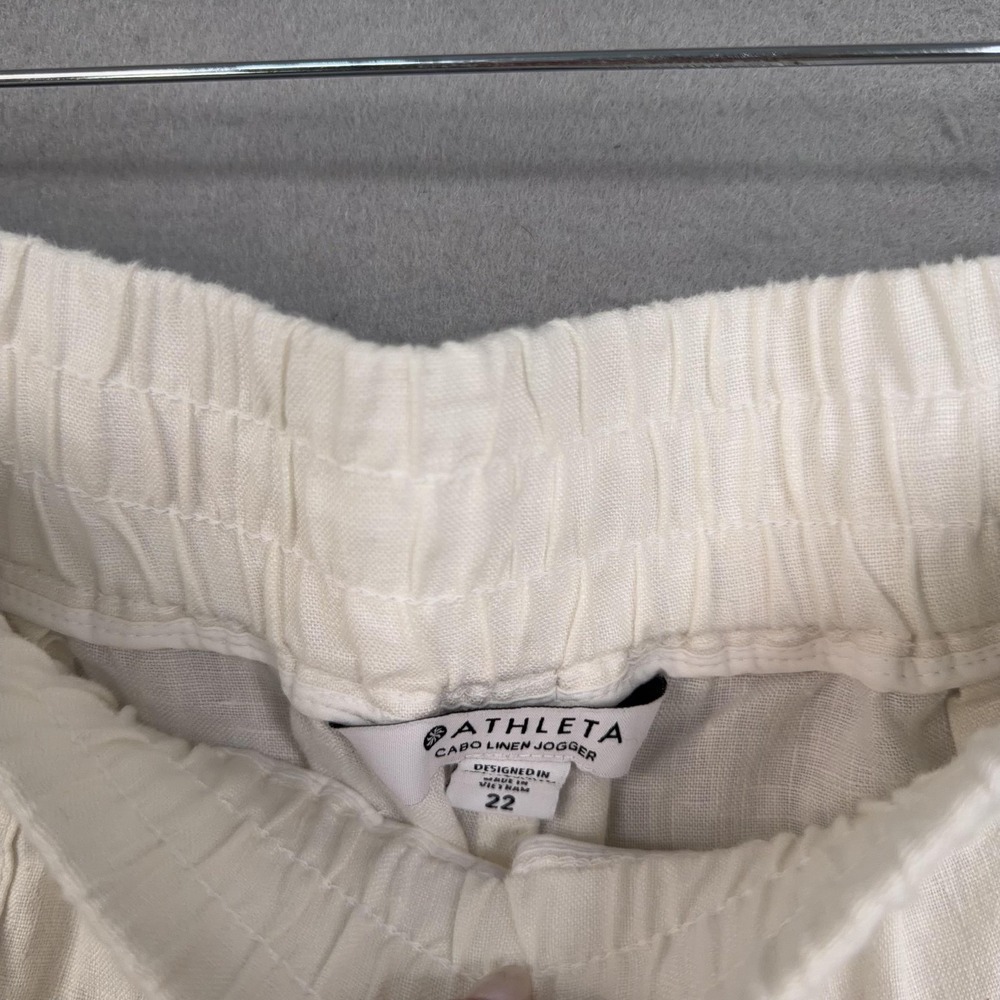 Athleta Pants Womens 22 White Cabo Linen Jogger Pockets Summer Resort Beach - Picture 5 of 16